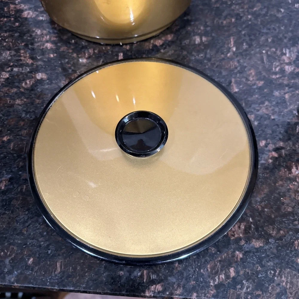 Vintage ice Bucket West Bend Thermo Serv Atomic Gold Black Mid-Century Barware